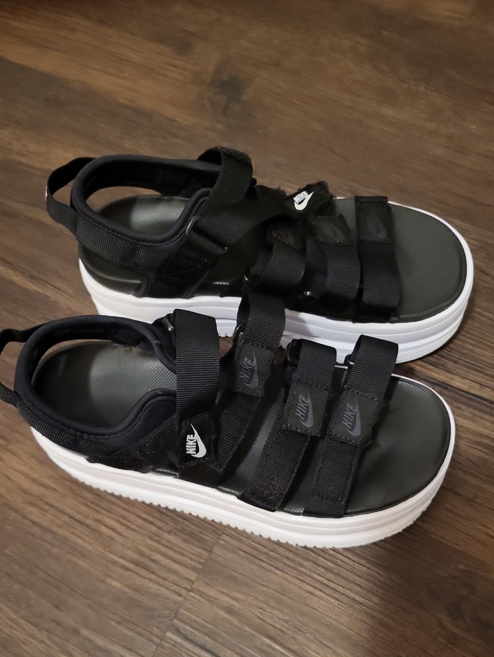 Nike Kids Black Strapped Platform Sandals with White Sole
